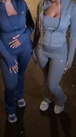 Survêtement Femme Legging Flared Taille Haute Bleu Nuit & Gris