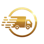 logo circulaire dore presentant camion livraison stylise lignes mouvement